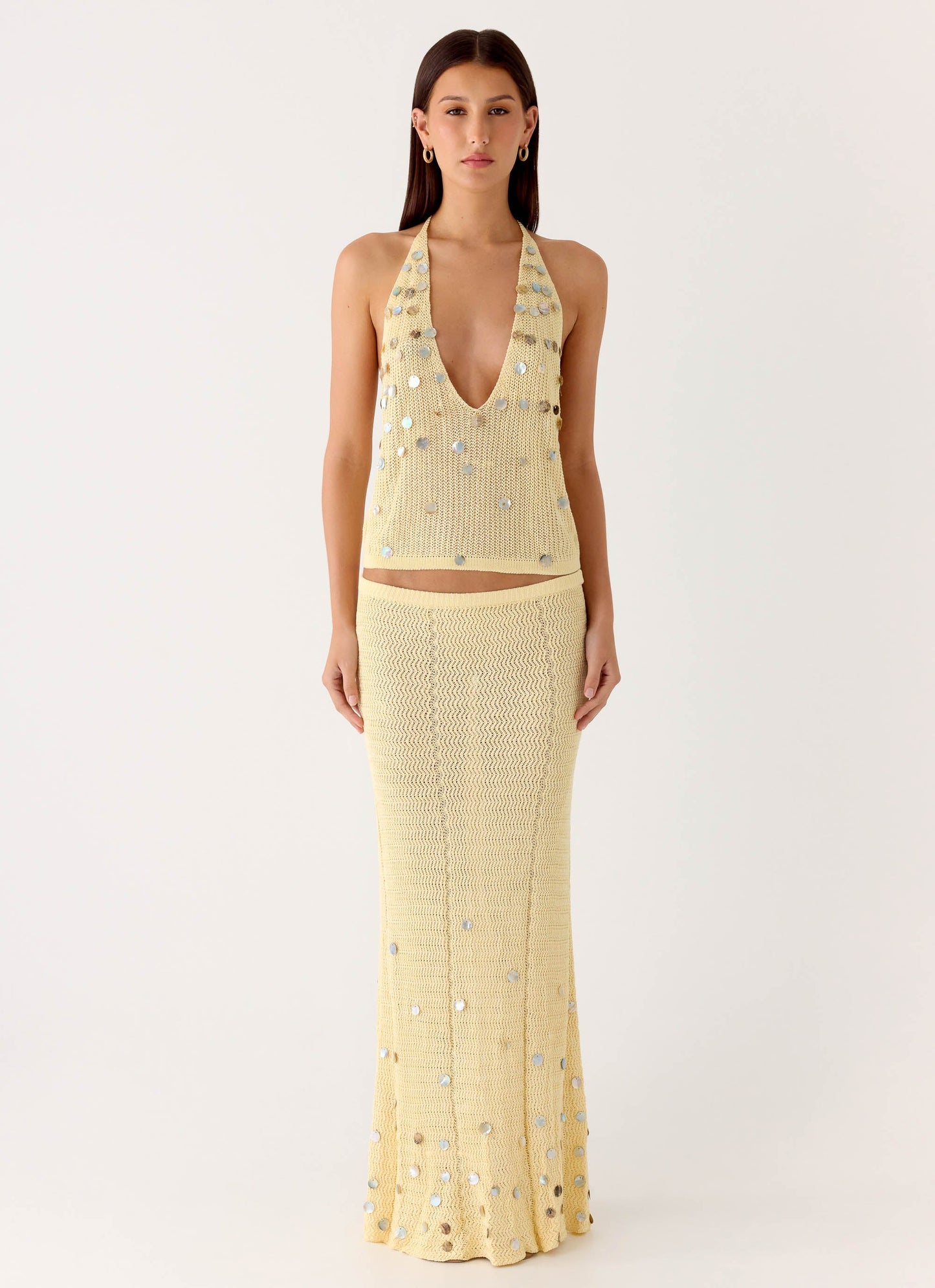 Adelaida Beaded Crochet Maxi Skirt - Yellow