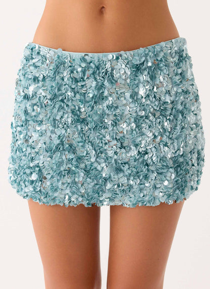 Alayna Sequin Mini Skirt - Aqua
