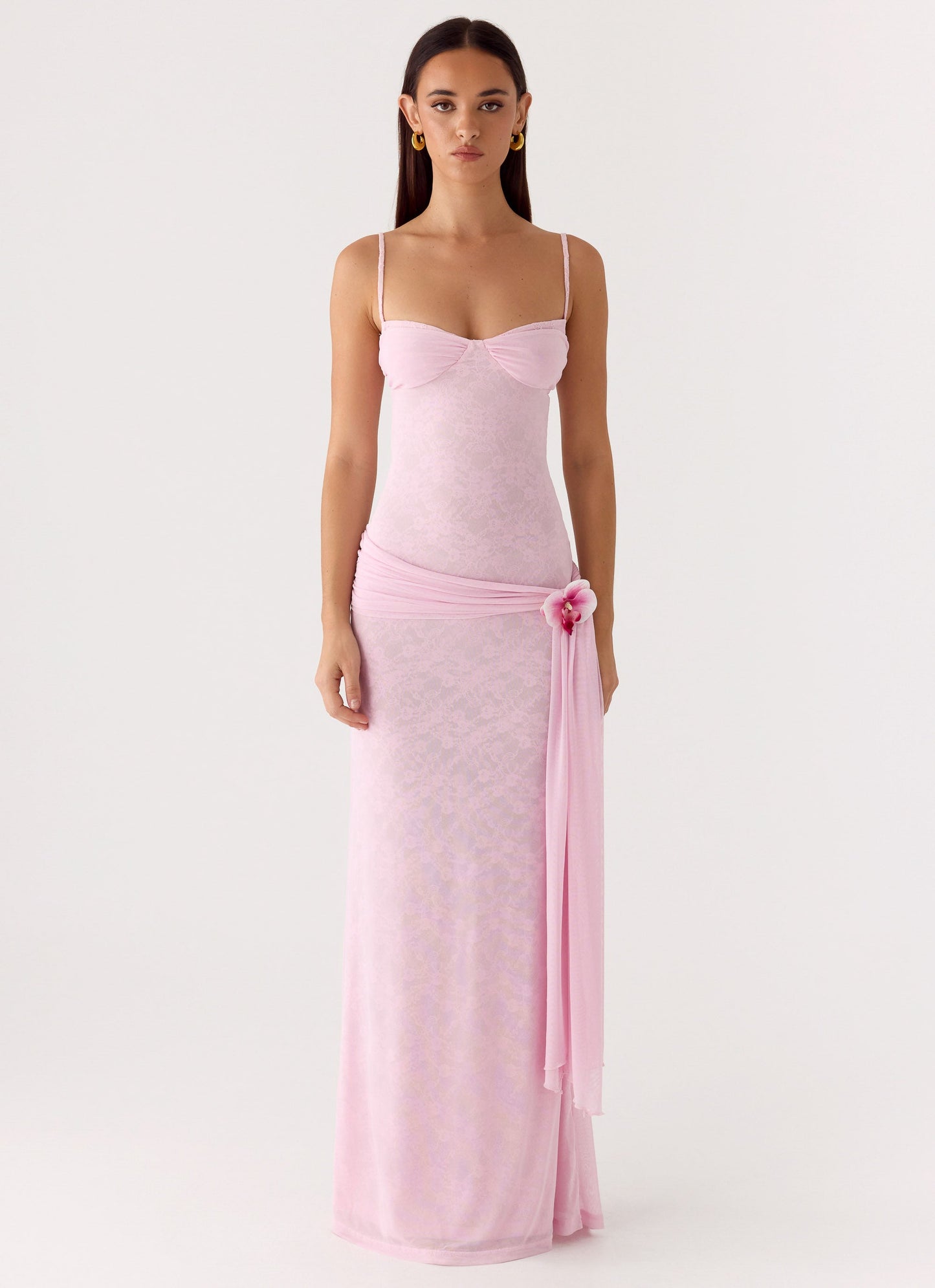 Natty Lace Mesh Maxi Dress - Petal Pink