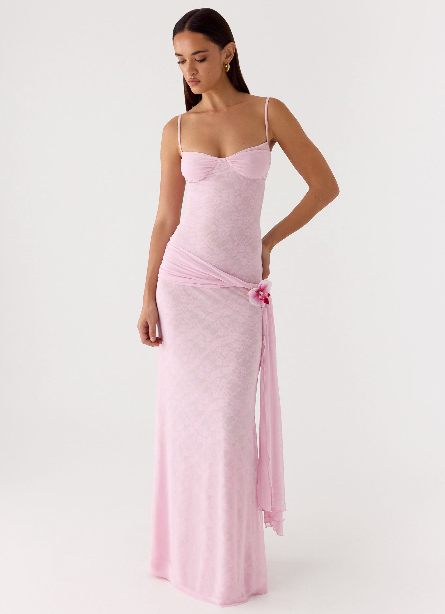 Natty Lace Mesh Maxi Dress - Petal Pink
