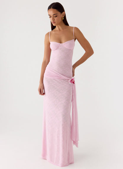 Natty Lace Mesh Maxi Dress - Petal Pink